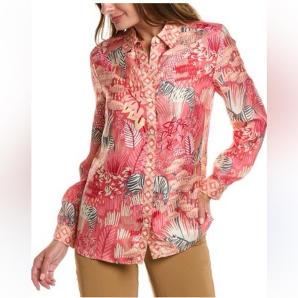 J. McLaughlin Coral Pink Printed Button-Up Blouse